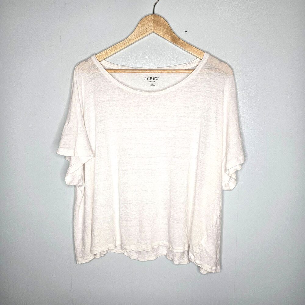 J. CREW 100% Linen Tee Short Sleeve 3X Boxy Cropped Relaxed Fit BY412 White